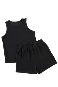 Black Corded Sleeveless Top and Pocketed Shorts Set | Two Piece Sets/Short Sets
