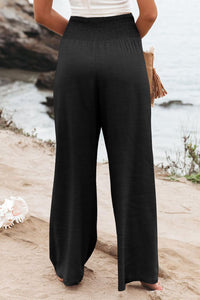 Black Shirred High Waist Plus Size Wide Leg Pants | Plus Size/Plus Size Bottoms