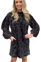 Load image into Gallery viewer, Puff Sleeve Dress | Gray Leopard Pocketed Mini Dress
