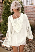 Load image into Gallery viewer, White Open Knit Long Sleeve Pocketed Hooded Sweater
