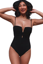 Load image into Gallery viewer, Black Twist Front Cut Out One-piece Swimsuit | Swimwear/One Piece Swimsuit
