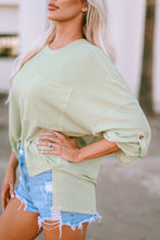 Load image into Gallery viewer, Oversized Top | Green Ribbed Roll-Tab Sleeve Chest Pocket
