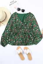 Load image into Gallery viewer, Green Floral Print Wrap V Neck Peplum Top | Tops/Blouses &amp; Shirts
