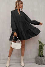 Load image into Gallery viewer, Black Frilled Stand Collar Long Sleeve Ruffle Dress | Dresses/Mini Dresses
