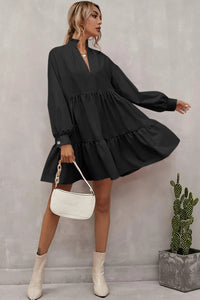 Black Frilled Stand Collar Long Sleeve Ruffle Dress | Dresses/Mini Dresses