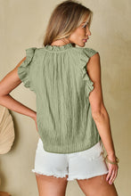 Load image into Gallery viewer, Flutter Sleeve Blouse | Mist Green V Neck Textured Top
