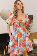 Load image into Gallery viewer, Womens Mini Dress | ODDI Printed Smocked Puff Sleeve Mini Dress | top
