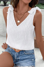 Load image into Gallery viewer, V Neck Tank Top | White Lattice Bow-Knot Shoulder Blouse
