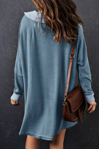 Sky Blue Waffle Knit Buttoned Long Sleeve Top | Tops/Long Sleeve Tops