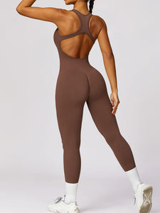 Yoga Jumpsuit | Basic Sleeveless Cutout Racer-Back Jumpsuit
