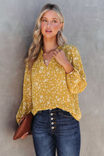 Load image into Gallery viewer, Yellow Split Neck Fall Printed Crinkled Blouse | Tops/Blouses &amp; Shirts
