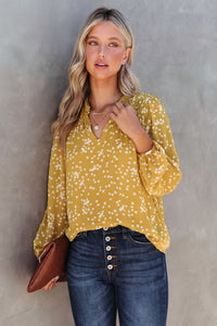 Yellow Split Neck Fall Printed Crinkled Blouse | Tops/Blouses & Shirts