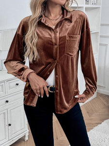 Velvet Like Long Sleeve Blouse