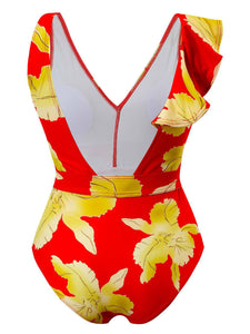 Womens Swimsuit | Tied Printed V-Neck Sleeveless One-Piece Swimwear