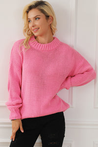 Rose Red Chunky Knit Turtle Neck Drop Shoulder Sweater | Tops/Sweaters & Cardigans