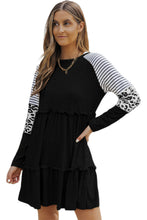 Load image into Gallery viewer, Mini Dress | Black Striped Leopard Long Sleeve Dress
