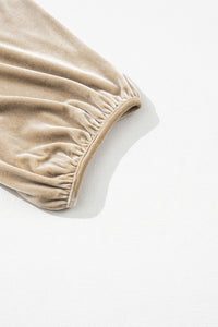 Babydoll Tunic Top | Pale Khaki 3/4 Sleeve Velvet Shirt