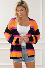 Load image into Gallery viewer, Black Striped Colorblock Drop Shoulder Slouchy Cardigan | Tops/Sweaters &amp; Cardigans
