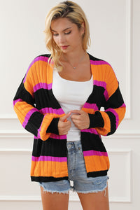 Black Striped Colorblock Drop Shoulder Slouchy Cardigan | Tops/Sweaters & Cardigans