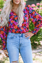 Load image into Gallery viewer, Floral Print Wrap V Neck Long Sleeve Bodysuit | Tops/Bodysuits
