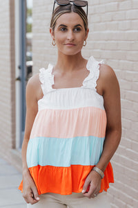 Tank Top | White Frill Straps Color Block Tiered Blouse