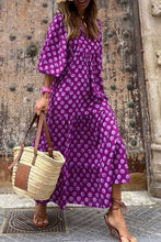 Load image into Gallery viewer, Maxi Dress | Purple Bohemian Puff Sleeve Dress
