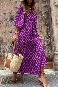 Maxi Dress | Purple Bohemian Puff Sleeve Dress