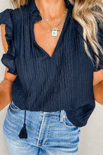 Load image into Gallery viewer, Flutter Sleeve Top | Navy Blue V Neck Textured Blouse
