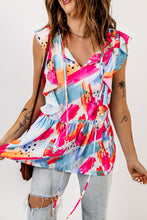 Load image into Gallery viewer, Multicolor Abstract Print V Neck Ruffled Tank | Tops/Tank Tops
