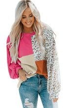 Load image into Gallery viewer, Rose Leopard Patchwork Color Block Ribbed Long Sleeve Top | Tops/Long Sleeve Tops
