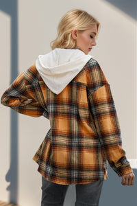 Drawstring Plaid Hooded Shacket