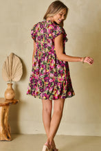 Load image into Gallery viewer, Mini Dress | Ruffled Printed Mock Neck Cap Sleeve Dress
