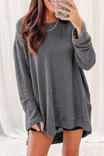 Load image into Gallery viewer, Gray Waffle Knit High Slits Oversized Top | Tops/Long Sleeve Tops
