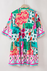 Mini Dress | Multi-Color Abstract Printed Half Sleeve Dress