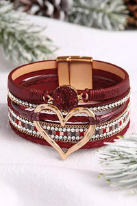 Heart Layered Bracelet | Fiery Red Rhinestone Bracelet