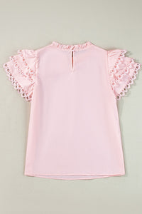 Ruffled Sleeve Top | Eyelet Round Neck Cap Sleeve Blouse