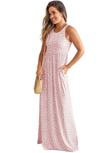 Pink Leopard Print Pocketed Sleeveless Maxi Dress | Dresses/Maxi Dresses