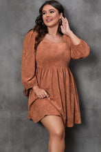 Load image into Gallery viewer, Balloon Sleeve Dress | Chestnut Plus Size Suede Square Neck
