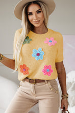 Load image into Gallery viewer, Short Sleeve Sweater | Yellow Cream Cute Flower Applique
