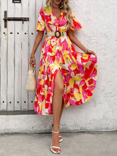 Load image into Gallery viewer, Flutter Sleeve Dress | Printed V-Neck Midi Dress
