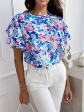 Load image into Gallery viewer, Womens Blouse | Floral Round Neck Flutter Sleeve Blouse | Tops/Blouses &amp; Shirts
