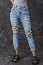 Load image into Gallery viewer, Sky Blue Acid Wash Distressed Slim Fit Jeans | Bottoms/Jeans
