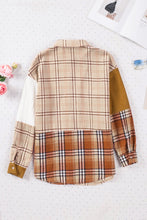 Load image into Gallery viewer, Orange Plaid Color Block Patchwork Shirt Jacket with Pocket | Outerwear/Jackets
