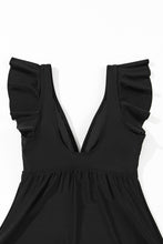 Load image into Gallery viewer, Black Sexy V Neck Ruffle Sleeve Tankini Top | Swimwear/Swim Tops
