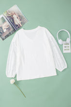 Load image into Gallery viewer, Puff Sleeve Top | White V-neck Embroidered Patchwork
