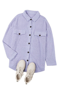 Shirt Jacket | Purple Plush Button Down Pocket