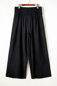 Black Shirred High Waist Plus Size Wide Leg Pants | Plus Size/Plus Size Bottoms