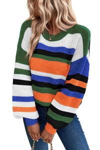 Multicolour Striped Knit Drop Shoulder Puff Sleeve Sweater | Tops/Sweaters & Cardigans