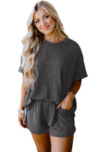 Load image into Gallery viewer, Carbon Grey Ribbed Textured Knit Loose Fit Tee and Shorts Set
