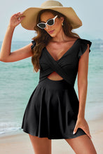 Load image into Gallery viewer, Black 2-tone Patchwork Crossed Cutout One Piece Swimdress | Swimwear/Swim Dresses
